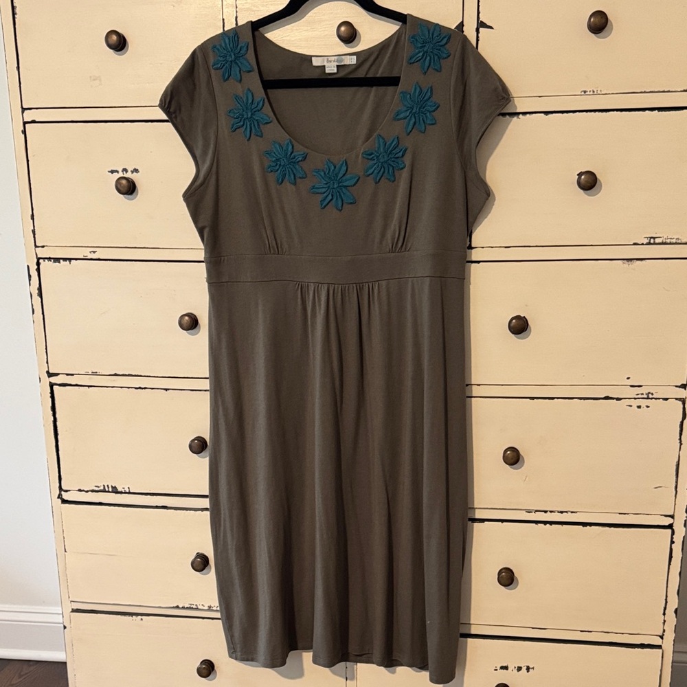 Boden olive green and  teal Floral Embellished Dress